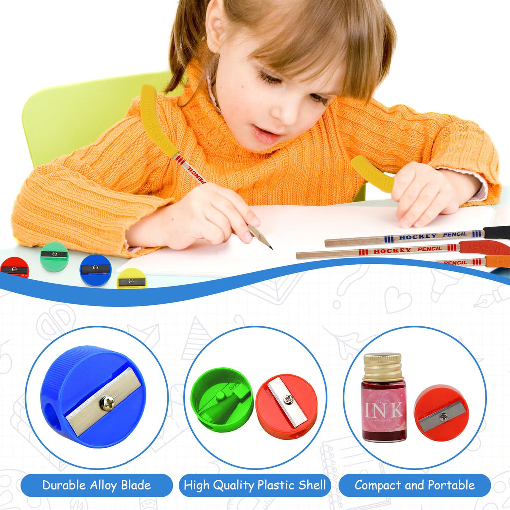 18 Hockey Pencils with Erasers & 8 Sharpeners - 9-Inch Stick Design, Black, Fun for Sports Fans