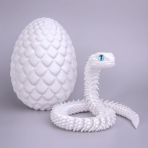 18-Inch 3D Printed Snake Fidget Toy with Dragon Egg – Stress Relief Desk Decor (White)