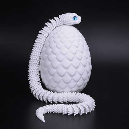 18-Inch 3D Printed Snake Fidget Toy with Dragon Egg – Stress Relief Desk Decor (White)