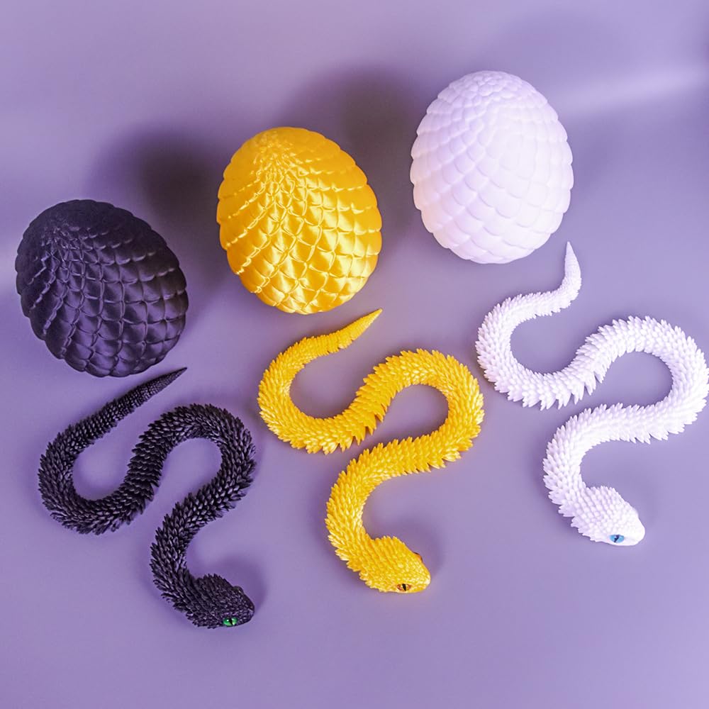 18-Inch 3D Printed Snake Fidget Toy with Dragon Egg – Stress Relief Desk Decor (White)