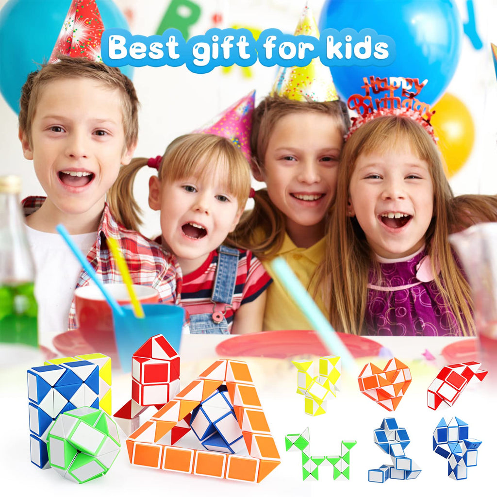 18-Pack Fidget Snake Cube Twist Puzzles – Mini Magic Snake Toy Bulk for Kids, Party Favors, Classroom Rewards, Sensory Toys (Random Colors)