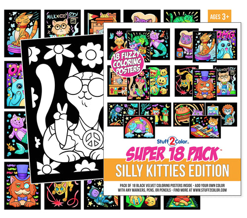 18 Silly Kitties Fuzzy Coloring Posters – No-Mess Velvet Crafts for All Ages (Stuff2Color)