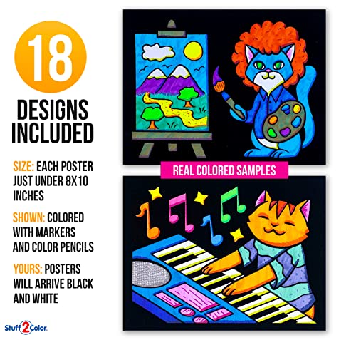18 Silly Kitties Fuzzy Coloring Posters – No-Mess Velvet Crafts for All Ages (Stuff2Color)