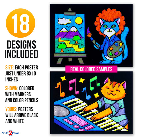 18 Silly Kitties Fuzzy Coloring Posters – No-Mess Velvet Crafts for All Ages (Stuff2Color)