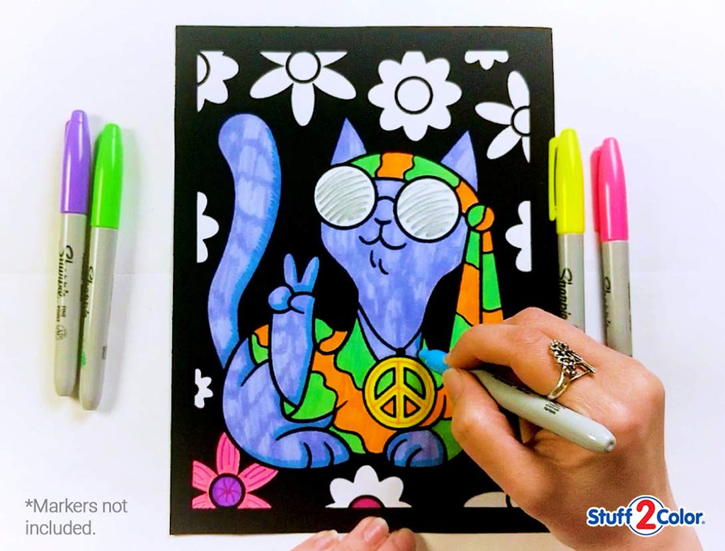 18 Silly Kitties Fuzzy Coloring Posters – No-Mess Velvet Crafts for All Ages (Stuff2Color)