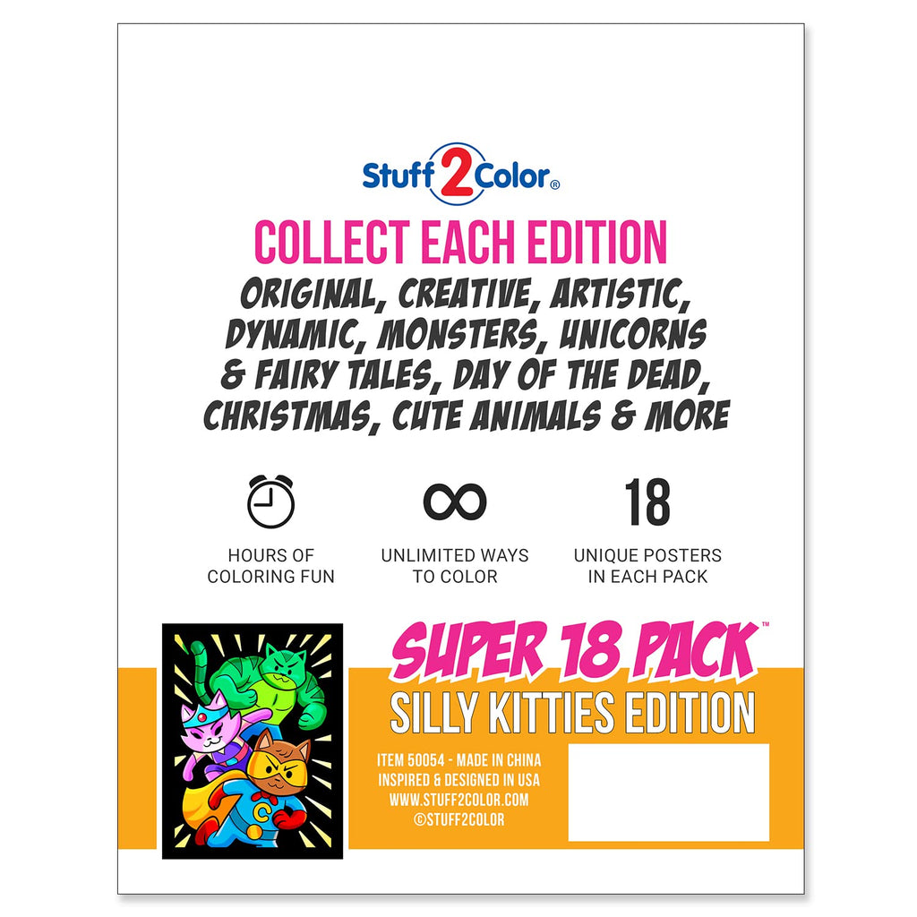 18 Silly Kitties Fuzzy Coloring Posters – No-Mess Velvet Crafts for All Ages (Stuff2Color)