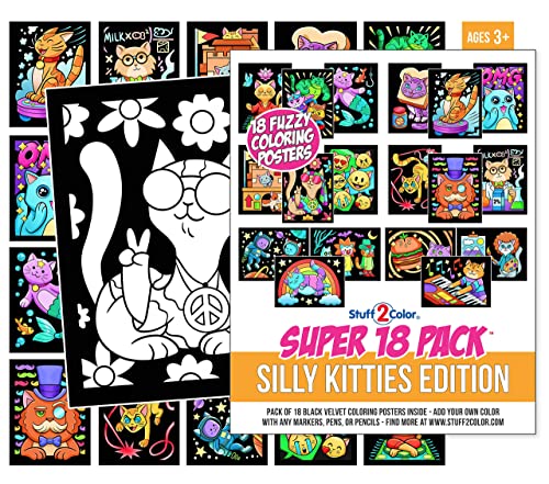 18 Silly Kitties Fuzzy Coloring Posters – No-Mess Velvet Crafts for All Ages (Stuff2Color)