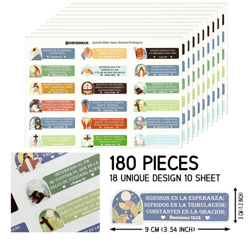 180 Spanish Bible Verse Stickers – Inspirational Scripture Decals in Español, A4 Sheets, Matte Finish, Christian Faith Motivational Stickers for Journals, Gifts, Church