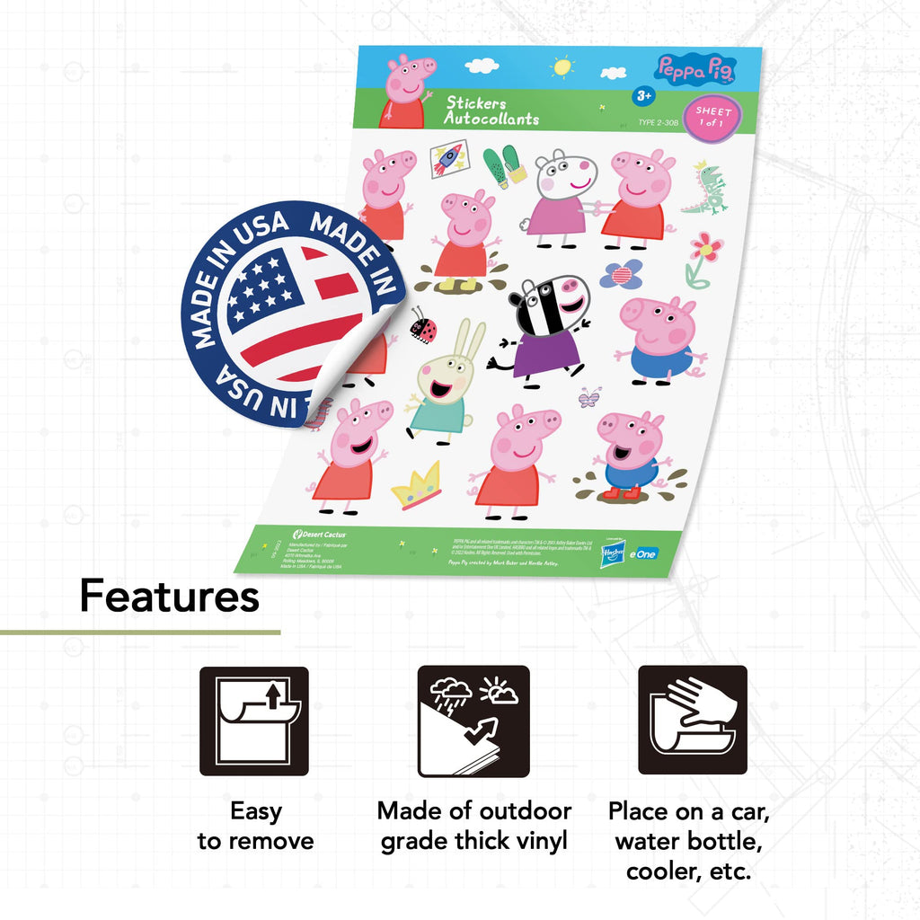 19 Peppa Pig Stickers Sheet – Waterproof Vinyl Decals for Laptops, Water Bottles, Cars – Officially Licensed by Hasbro