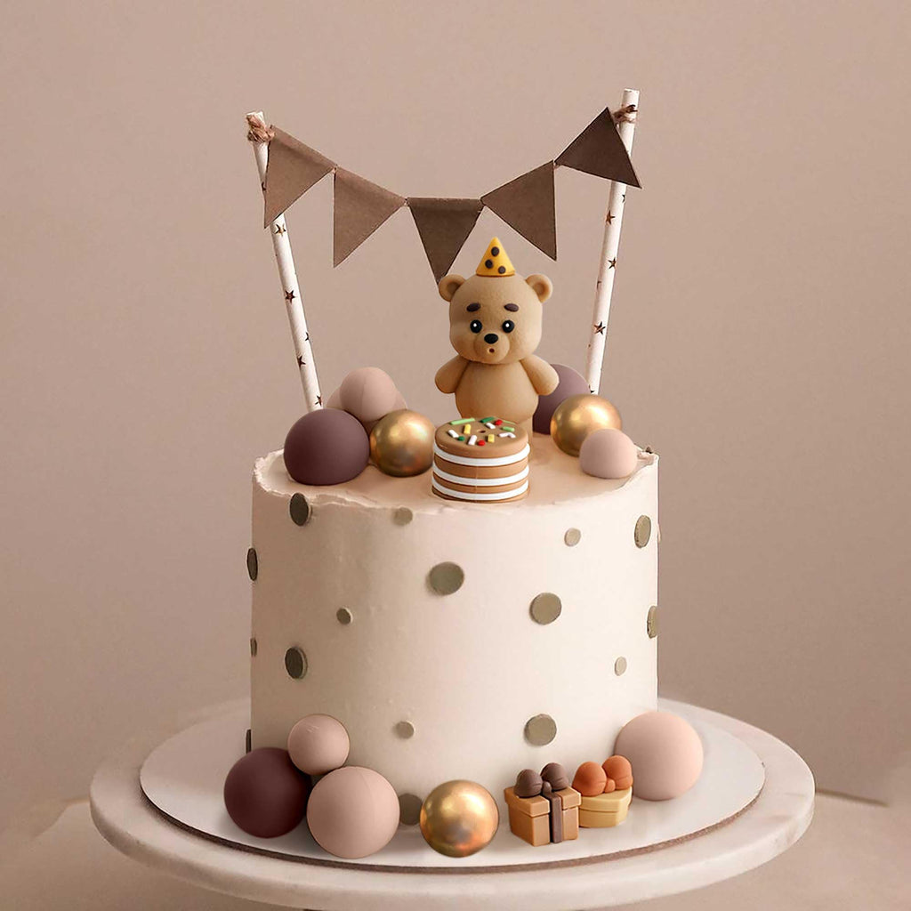 19-Piece Brown Bear Baby Shower Cake Topper Set – Bear Cake Decorations with Gold and Brown Cake Balls