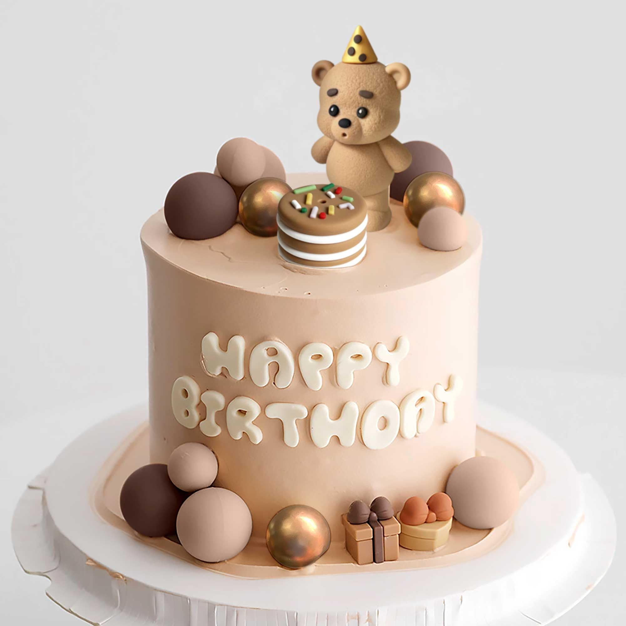 19-Piece Brown Bear Baby Shower Cake Topper Set – Bear Cake Decorations with Gold and Brown Cake Balls
