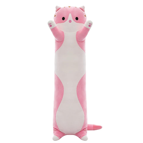 19.7-Inch Long Cat Plush Body Pillow – Soft Stretchy Fabric, Machine Washable Kawaii Cat Stuffed Animal for Kids and Travel