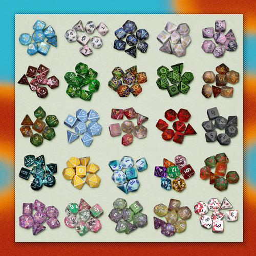 1985 Games Mystery Dice Set – 7 Polyhedral Dice with Random Patterns for DND and RPGs