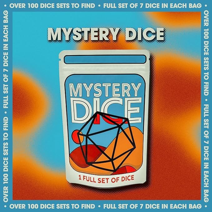1985 Games Mystery Dice Set – 7 Polyhedral Dice with Random Patterns for DND and RPGs