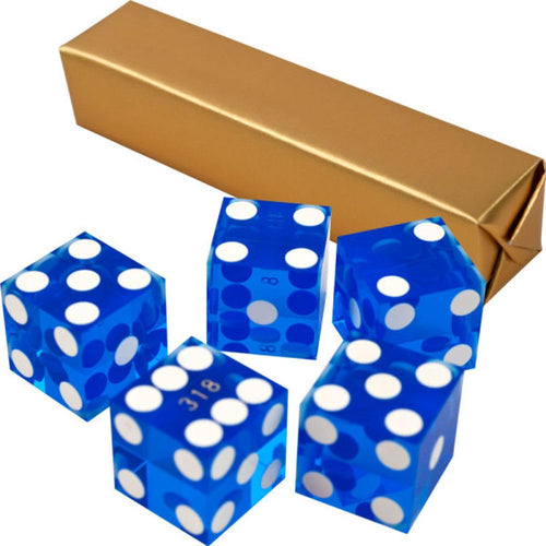 19mm Serialized Casino Dice Set – Sharp Edge, High-Polish Blue & White by Trademark Poker