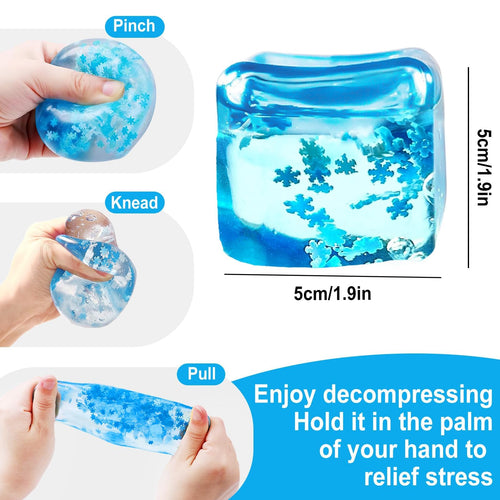 2 Blue Stress Cube Fidget Toys with Snowflakes – TPR Squeeze Balls for Adults and Teens