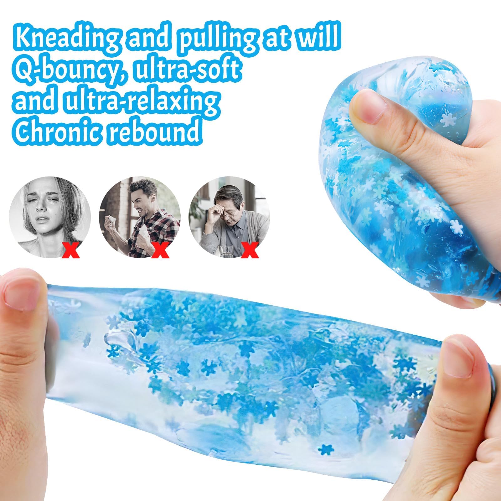 2 Blue Stress Cube Fidget Toys with Snowflakes – TPR Squeeze Balls for Adults and Teens