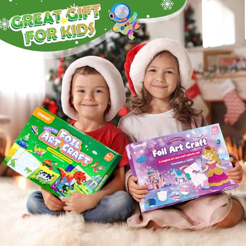 2-in-1 Foil Art Craft Kit - Dinosaur & Space Sticker Coloring Activity for Kids Ages 4-10