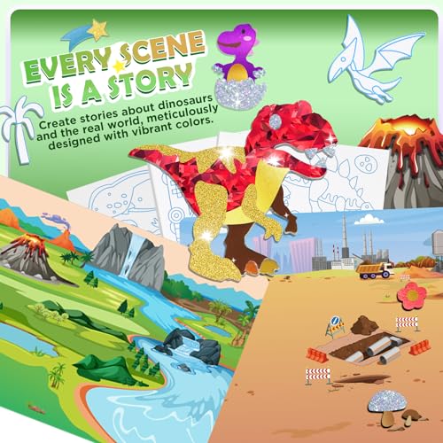 2-in-1 Foil Art Craft Kit - Dinosaur & Space Sticker Coloring Activity for Kids Ages 4-10