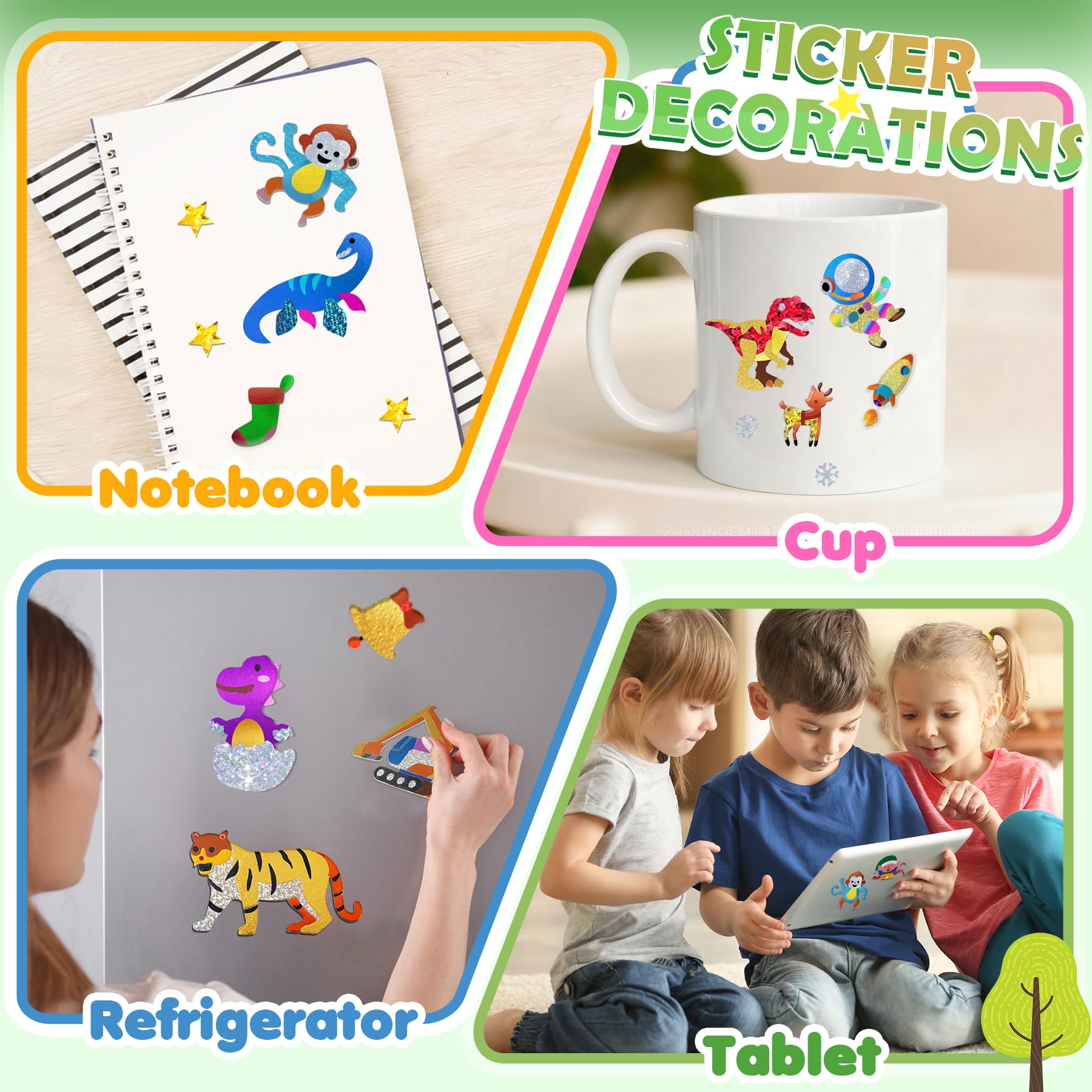 2-in-1 Foil Art Craft Kit - Dinosaur & Space Sticker Coloring Activity for Kids Ages 4-10