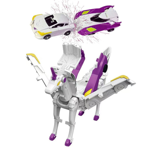 2-in-1 Magnetic Collision Transforming Cars Toy – Unicorn Robot Car for Kids Ages 2-12, No Batteries Required, Purple