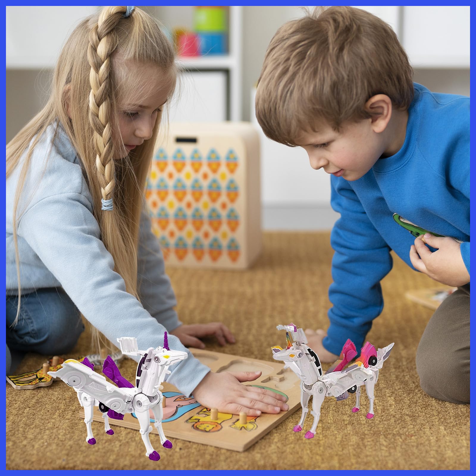2-in-1 Magnetic Collision Transforming Cars Toy – Unicorn Robot Car for Kids Ages 2-12, No Batteries Required, Purple