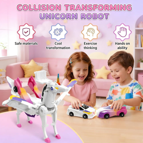 2-in-1 Magnetic Crash Transform Unicorn Car Toy - Dazzle Pink, No Batteries, Ages 2-12