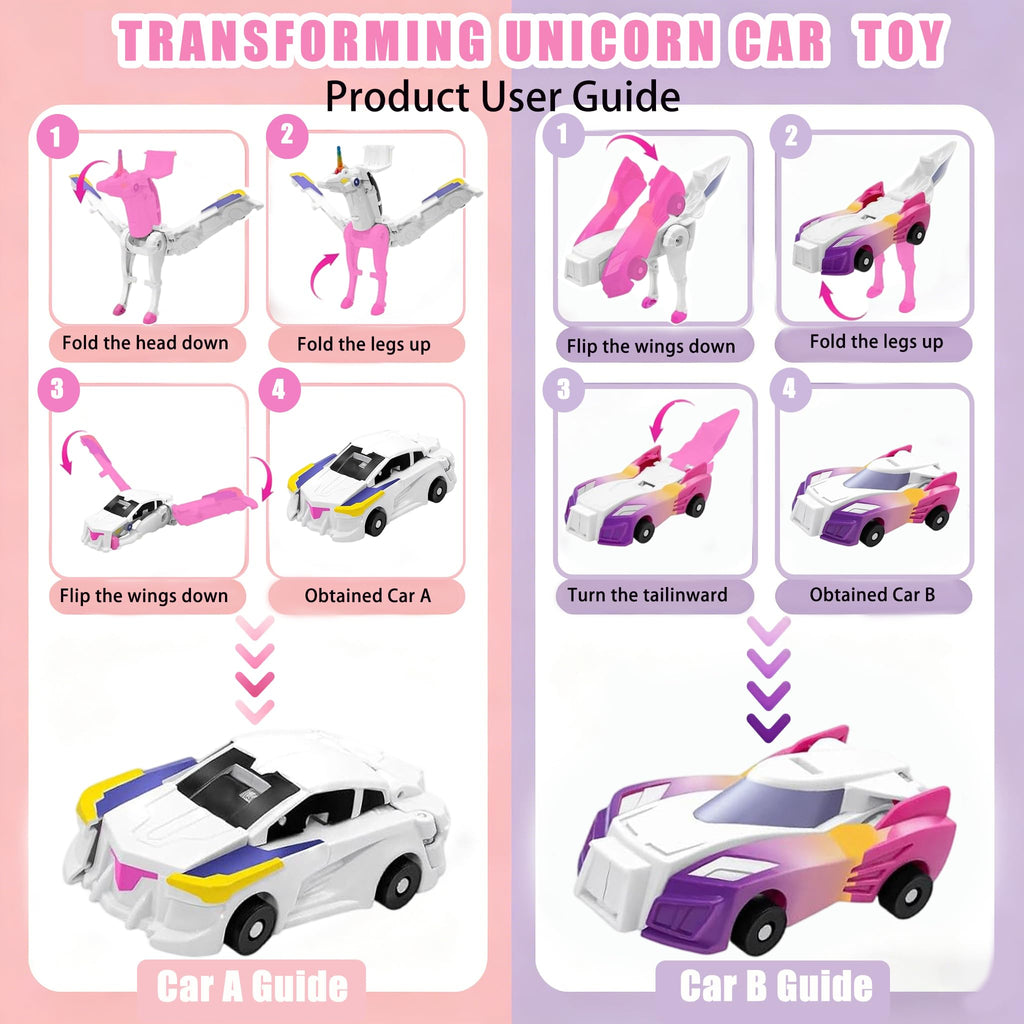 2-in-1 Magnetic Crash Transform Unicorn Car Toy - Dazzle Pink, No Batteries, Ages 2-12
