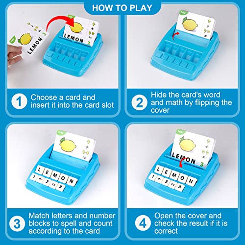2-in-1 Matching Letter Game for Kids – Alphabet Spelling & Number Counting Toy (Light Blue)