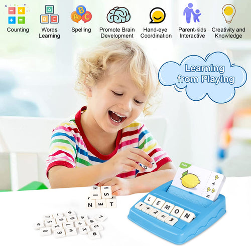 2-in-1 Matching Letter Game for Kids – Alphabet Spelling & Number Counting Toy (Light Blue)