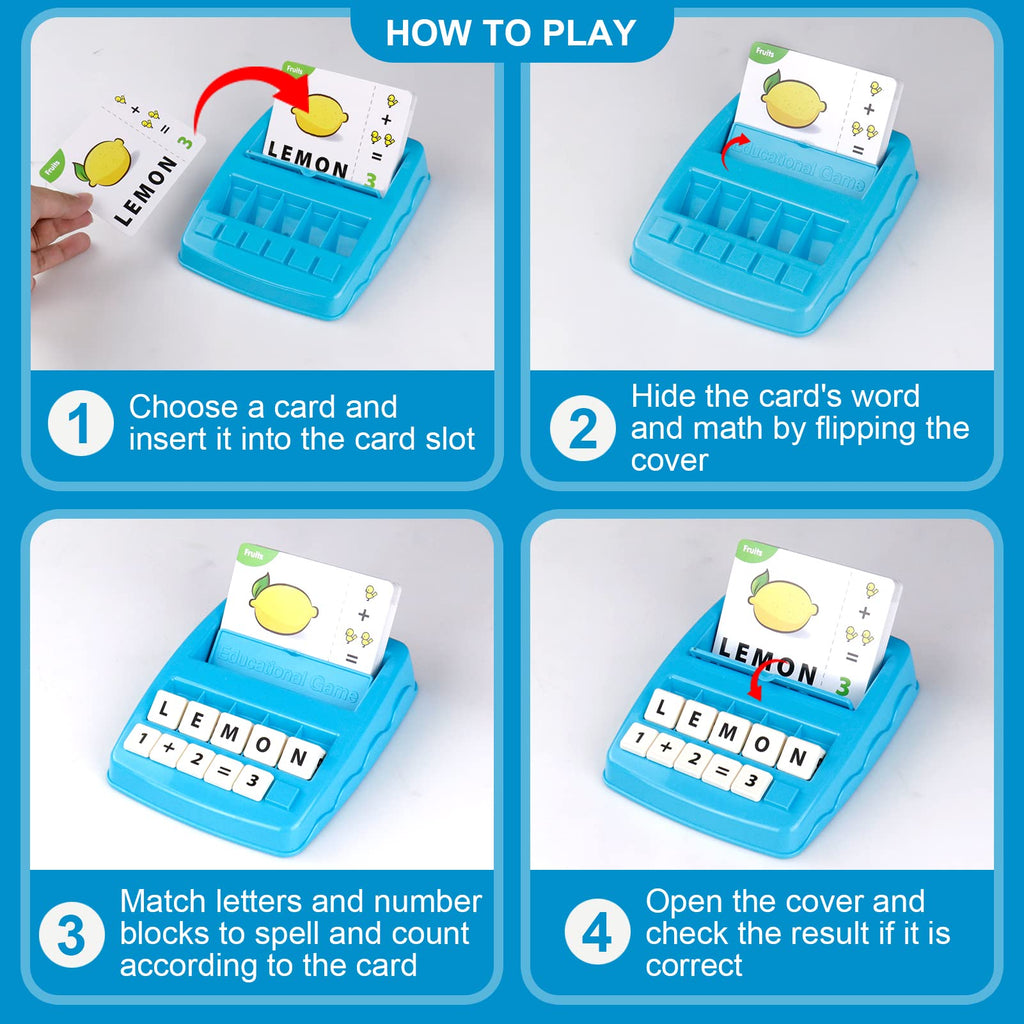 2-in-1 Matching Letter Game for Kids – Alphabet Spelling & Number Counting Toy (Light Blue)