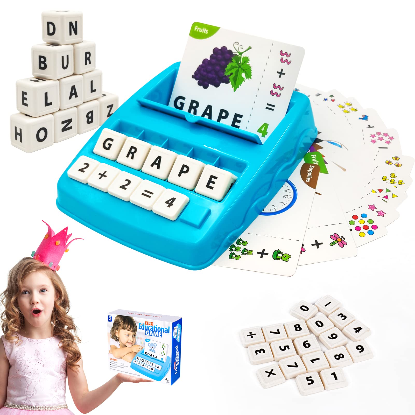 2-in-1 Matching Letter Game for Kids – Alphabet Spelling & Number Counting Toy (Light Blue)