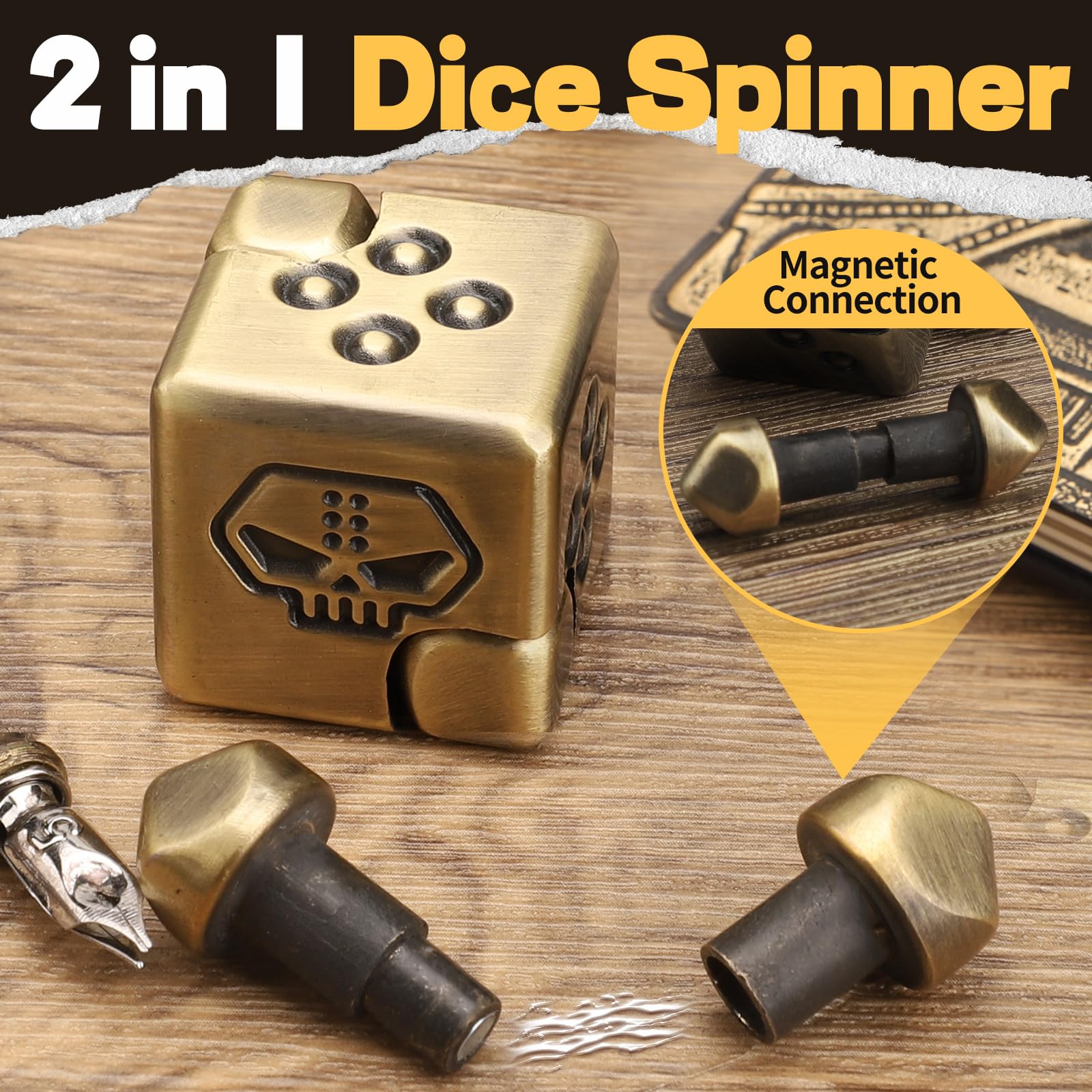 2-in-1 Metal Infinity Cube Fidget Spinner with Magnetic Dice Tops – Stress Relief Desk Toy for Adults and Kids