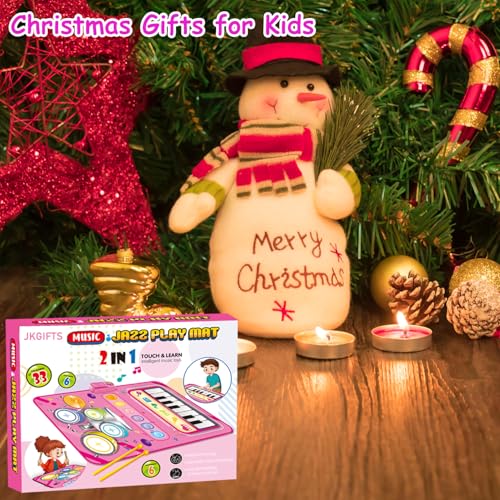 2 in 1 Piano Mat & Drum Toy for 1 Year Old Girl Gift - Montessori Educational Musical Playmat for Toddlers