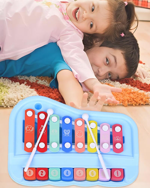2-in-1 Piano Xylophone for Toddlers, 8 Key Musical Toy with Mallets (Pink)