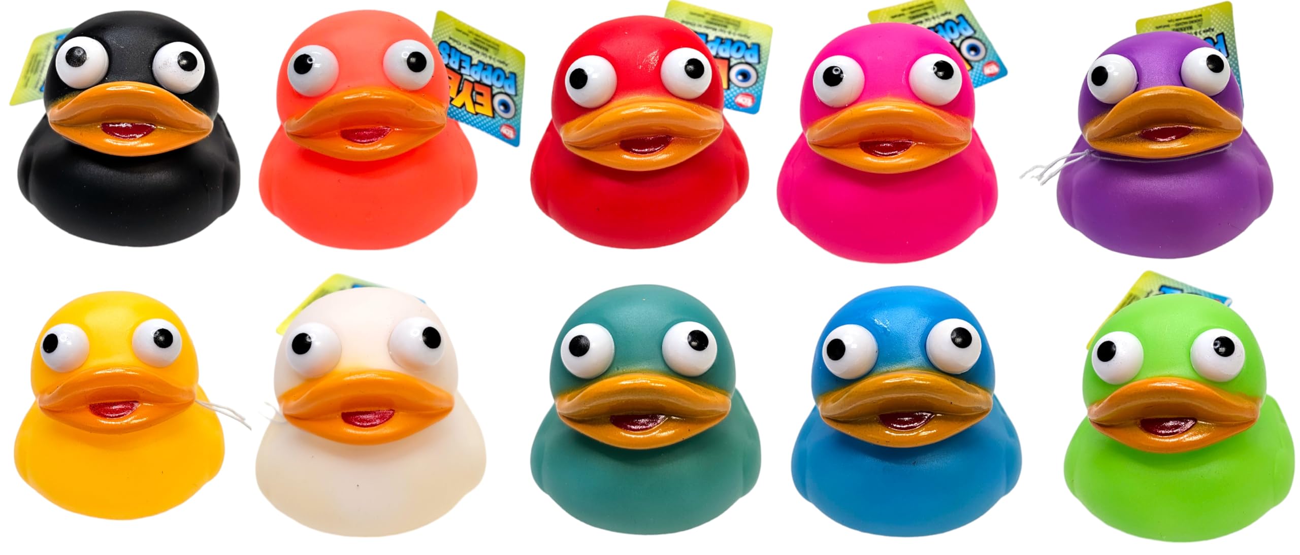 2-Inch Ducky Eye Poppers (10 Pack) – Rubber Squeeze Toys for Carnival Prizes, Party Favors, Bath Time & Jeep Ducking