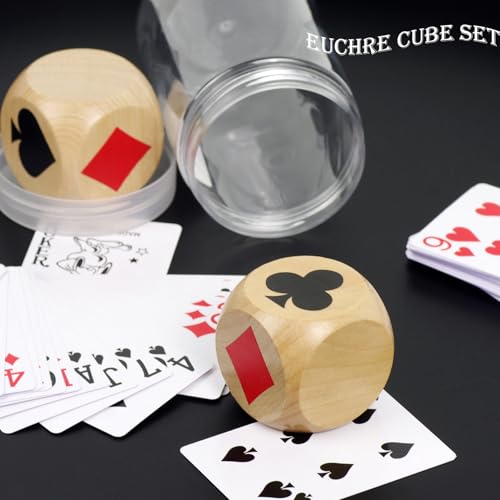 2-Inch Wooden Trump Marker Dice for Euchre, Pinochle, Bridge – Large Set with Storage Box