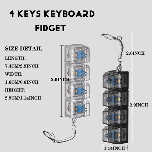 2 Keyboard Fidget Toys with LED Lights - Black & White Stress Relief Clicker Keychains