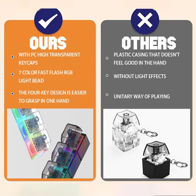 2 Keyboard Fidget Toys with LED Lights - Black & White Stress Relief Clicker Keychains