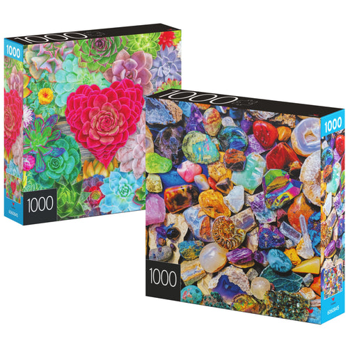 2-Pack 1000-Piece Jigsaw Puzzles: Succulents & Rocks and Minerals – Amazon Exclusive for Adults & Kids 8+