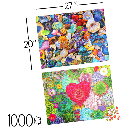 2-Pack 1000-Piece Jigsaw Puzzles: Succulents & Rocks and Minerals – Amazon Exclusive for Adults & Kids 8+