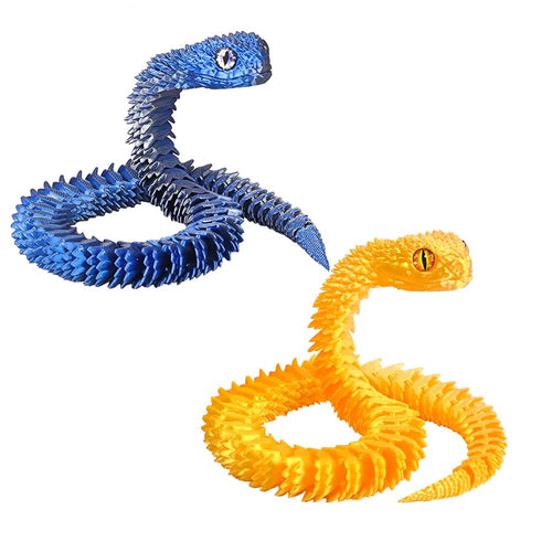 2-Pack 18" 3D Printed Snakes – Articulated, Poseable PLA Figures in Gold & Blue Silver