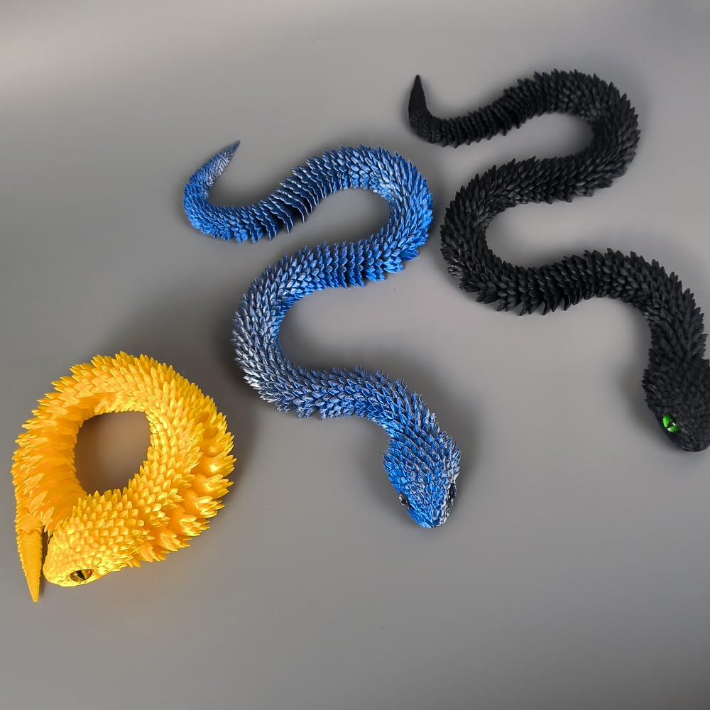 2-Pack 18" 3D Printed Snakes – Articulated, Poseable PLA Figures in Gold & Blue Silver