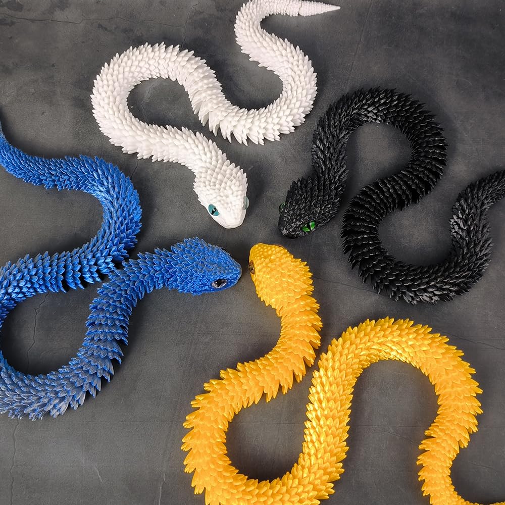 2-Pack 18" 3D Printed Snakes – Articulated, Poseable PLA Figures in Gold & Blue Silver