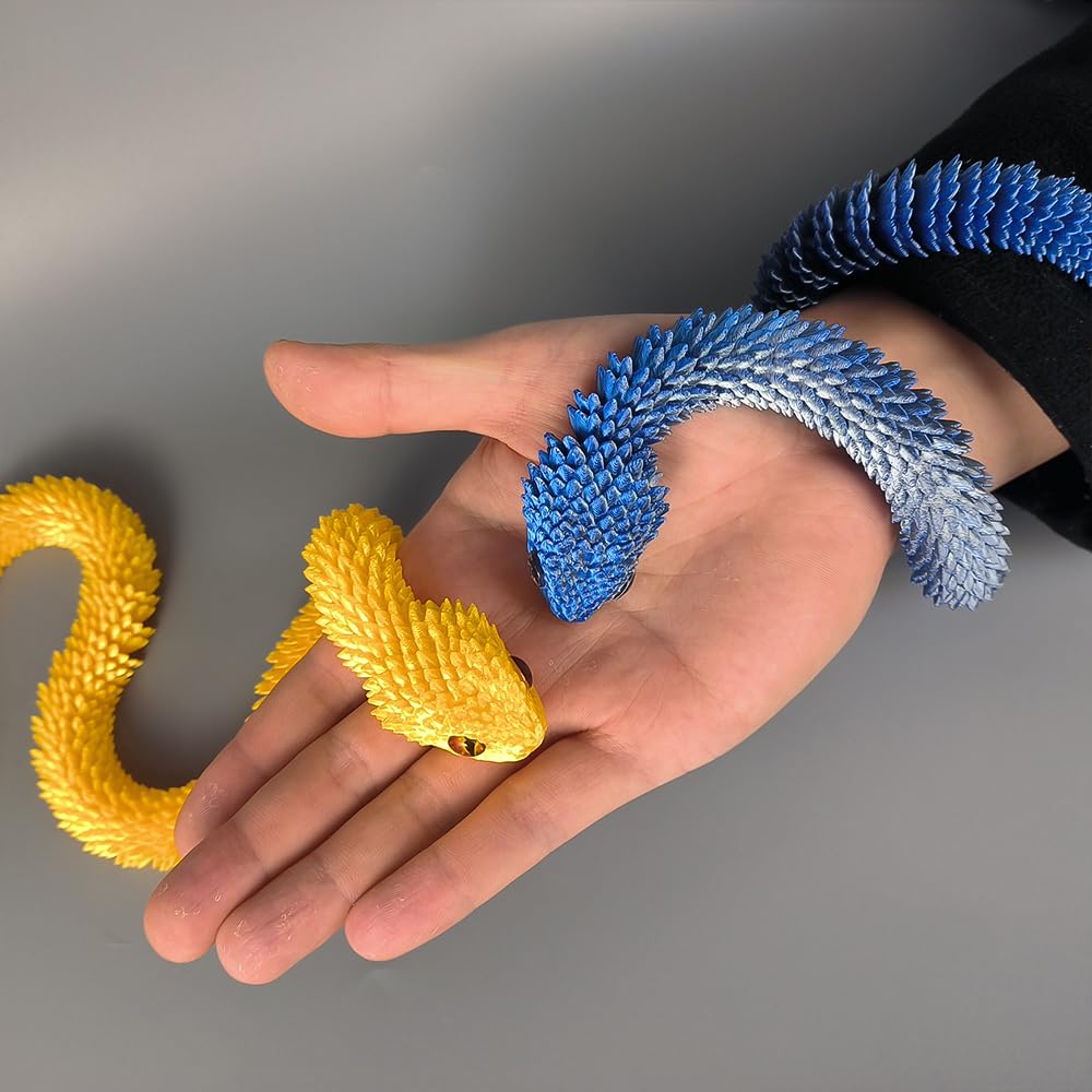 2-Pack 18" 3D Printed Snakes – Articulated, Poseable PLA Figures in Gold & Blue Silver