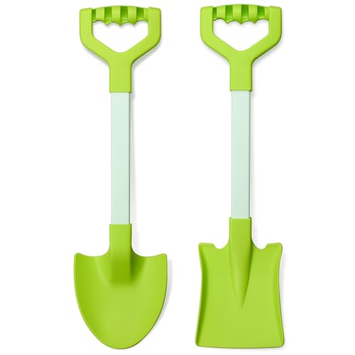 2-Pack 20-Inch Green Kids Beach Shovels - Heavy Duty Plastic Sand Scoops for Sandbox, Garden & Snow