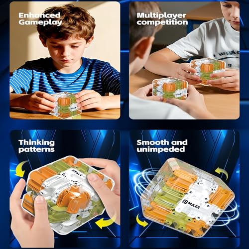 2-Pack 3D Maze Cube Puzzle Battle Set – 2-in-1 Twist & Roll Brain Teaser for Kids Teens (Blue & Yellow)