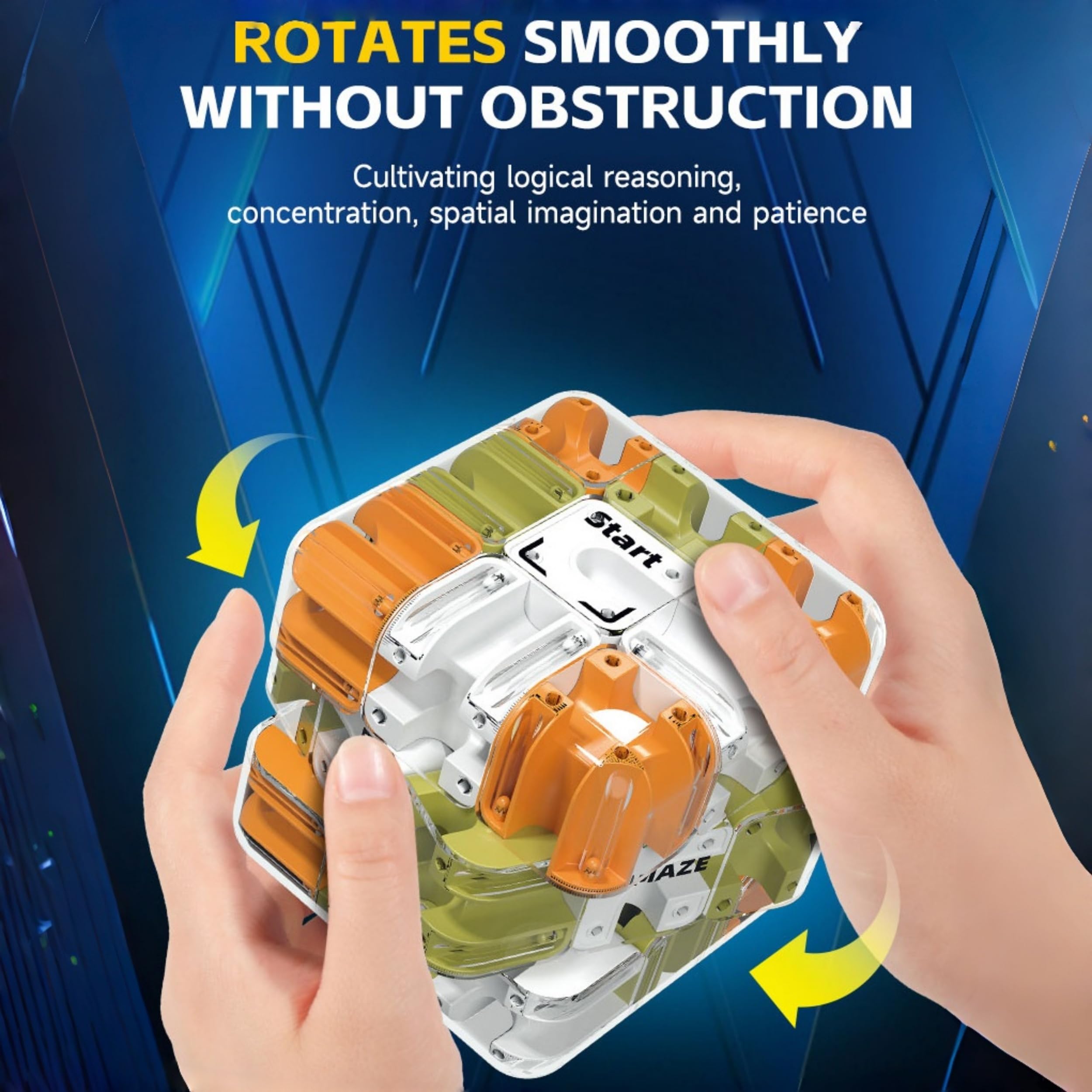 2-Pack 3D Maze Cube Puzzle Battle Set – 2-in-1 Twist & Roll Brain Teaser for Kids Teens (Blue & Yellow)