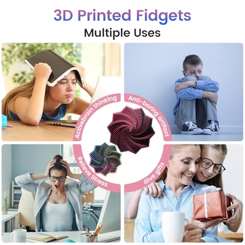 2 Pack 3D Printed Fidget Stars – Hexagon Whirling Spiral Sensory Toy for Stress Relief, 2 Sizes, for Kids Teens Adults