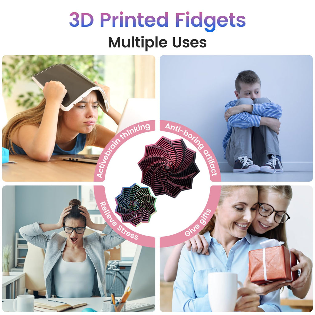 2 Pack 3D Printed Fidget Stars – Hexagon Whirling Spiral Sensory Toy for Stress Relief, 2 Sizes, for Kids Teens Adults